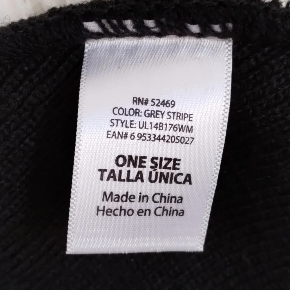 Girls Black & Gray Knit Stripe Beanie Hat with Bow Accent, One Size